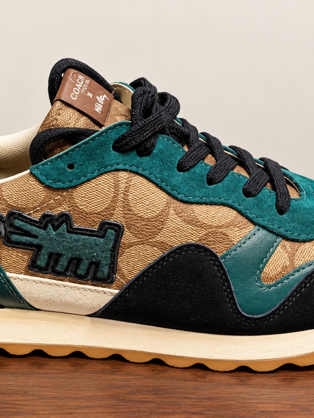 Coach Men's Teal, Black and Tan Logo Runner Sneaker